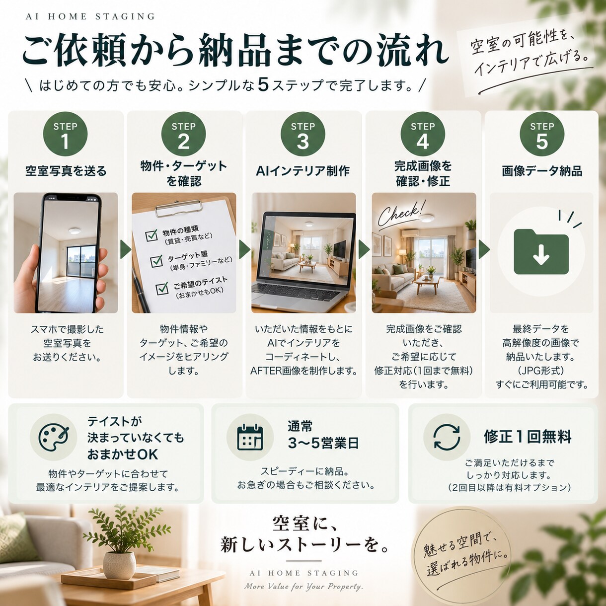 空室写真をAIでホームステージングします 暮らしが伝わる物件写真をAIで制作します イメージ5