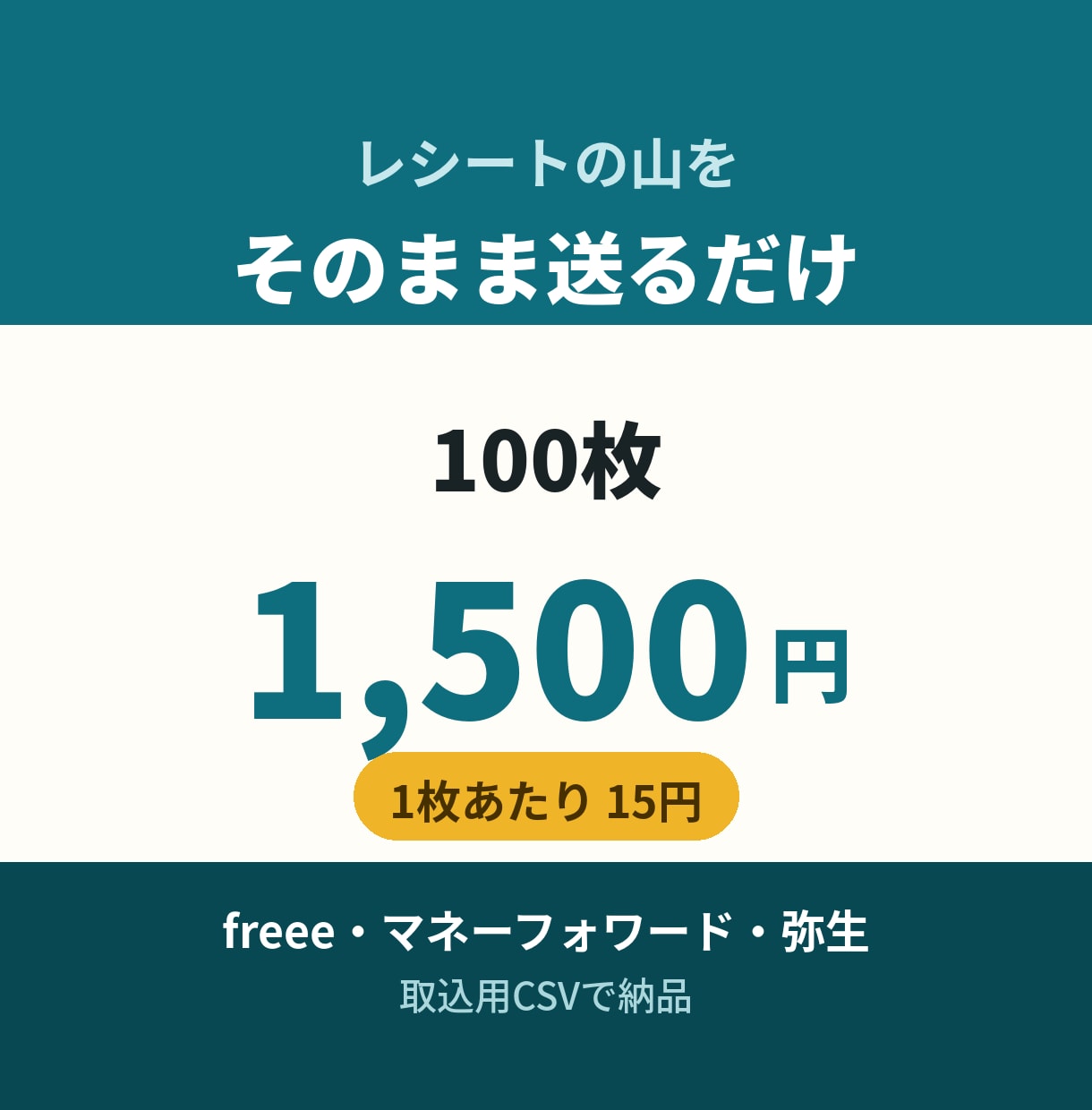 レシート・領収書100枚をCSV化します freee・マネーフォワード・弥生の取込用CSVで納品 イメージ1