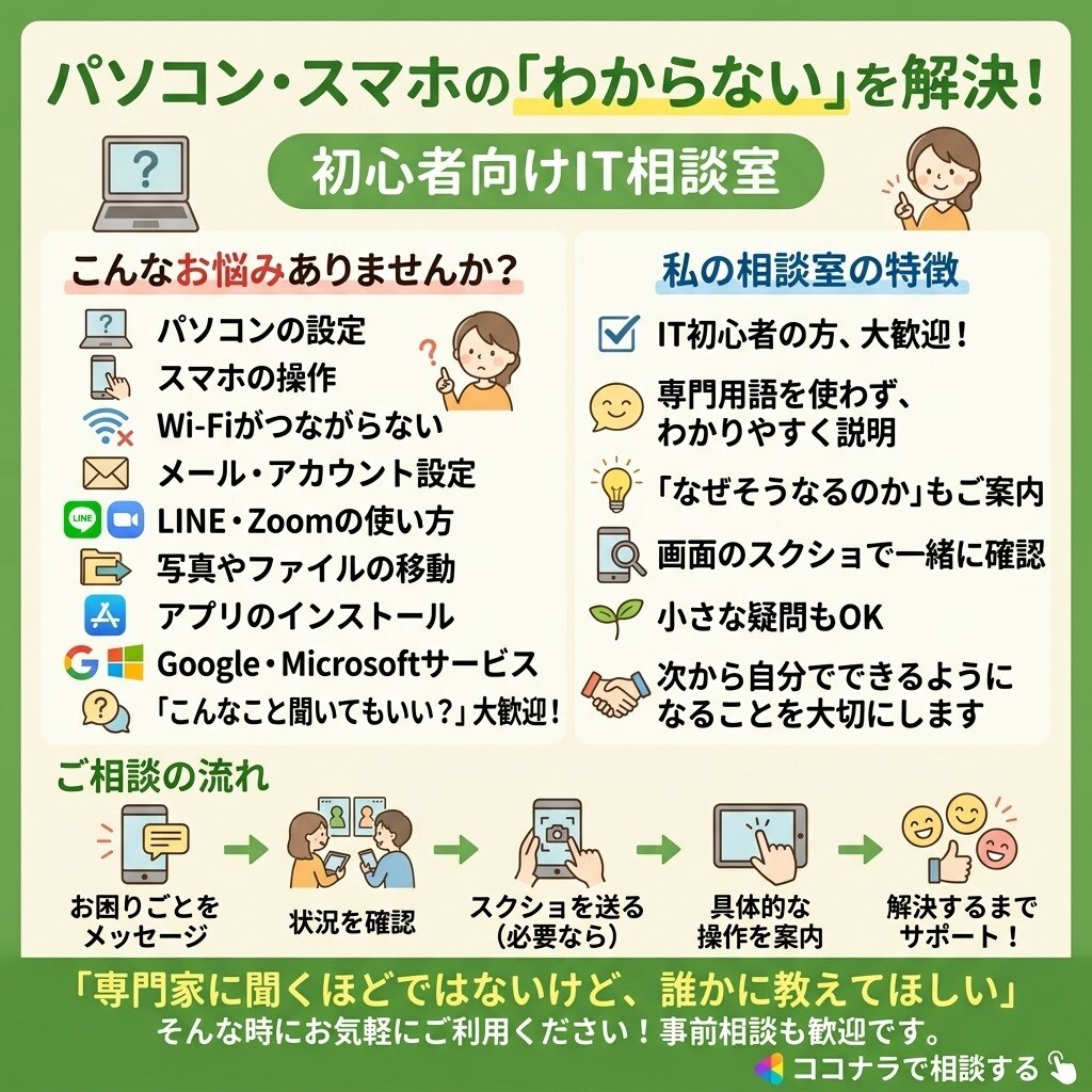 パソコン・スマホの「わからない」を一緒に解決します どんな些細なことでも親身に解決させていただきます。 イメージ2