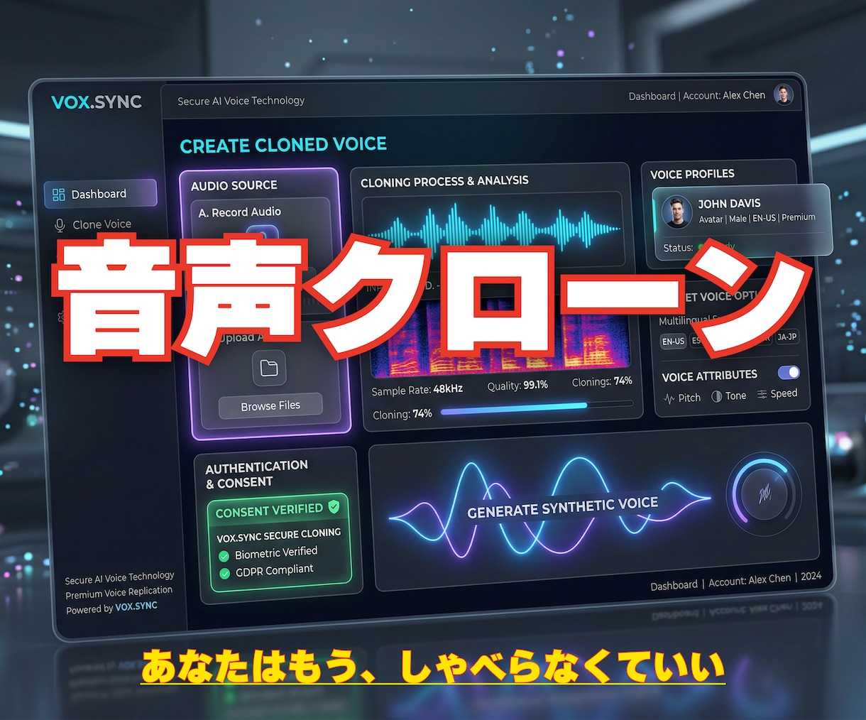 AIであなたやご指定の音声クローンファイル作ります ご指定の音声で、テキスト読み上げ音声ファイルを作ります イメージ1