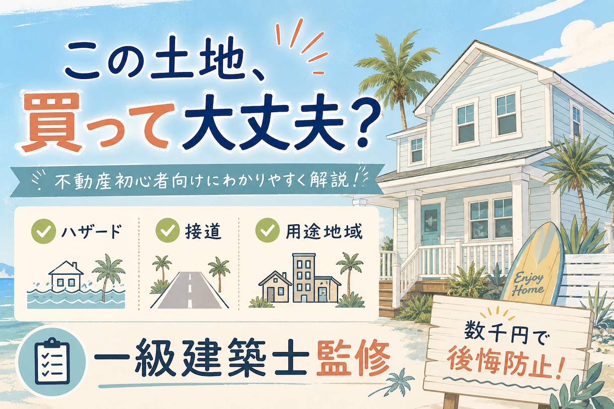 不動産購入前に！一級建築士監修でリスク調査します 数千円で後悔を防ぐ！「この土地、本当に買って大丈夫？」 イメージ1