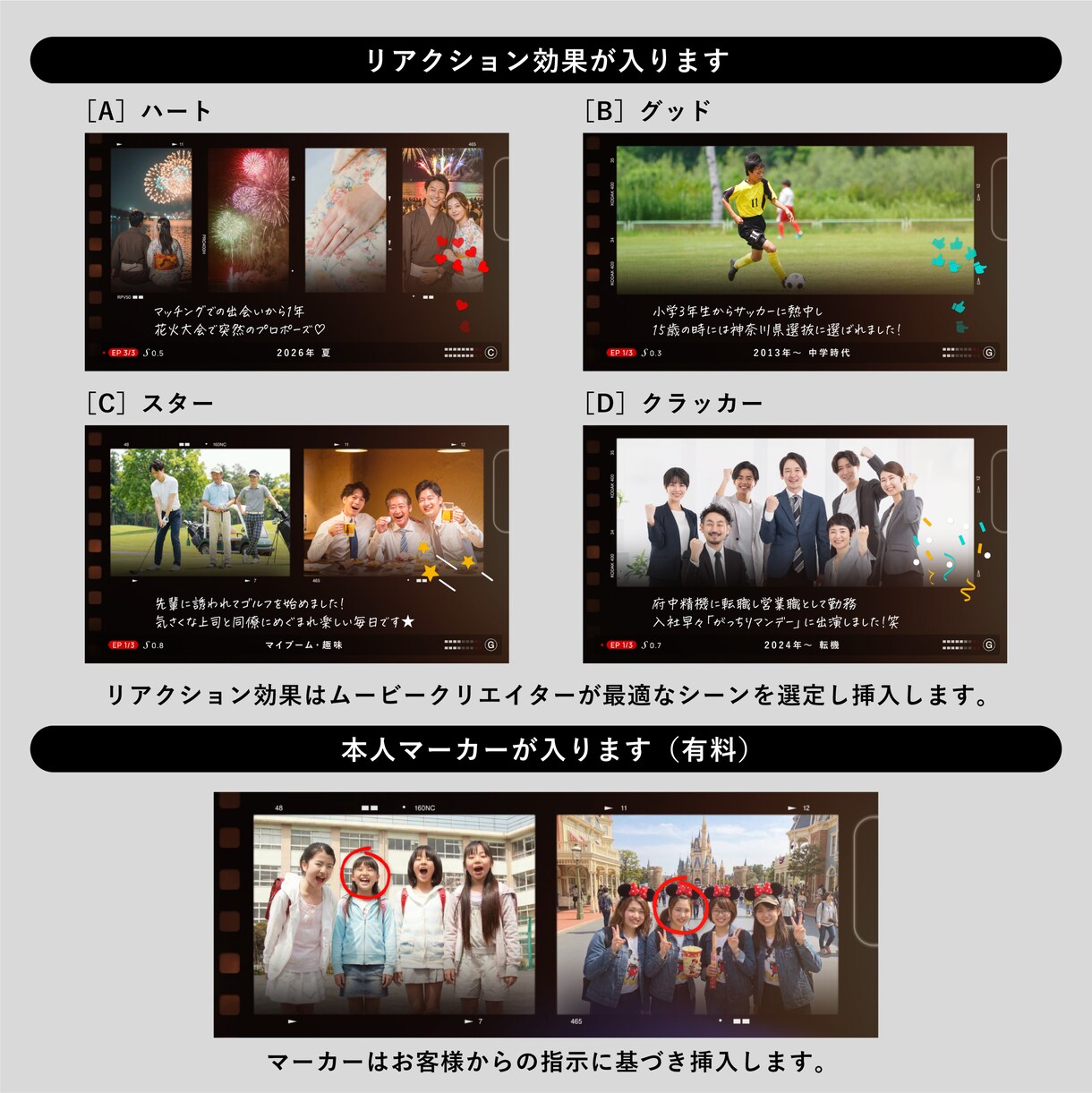 写真70枚！フィルム調プロフィールムービー作ります Netflix風も可！エンドクレジットもお洒落で書体変更も可 イメージ4