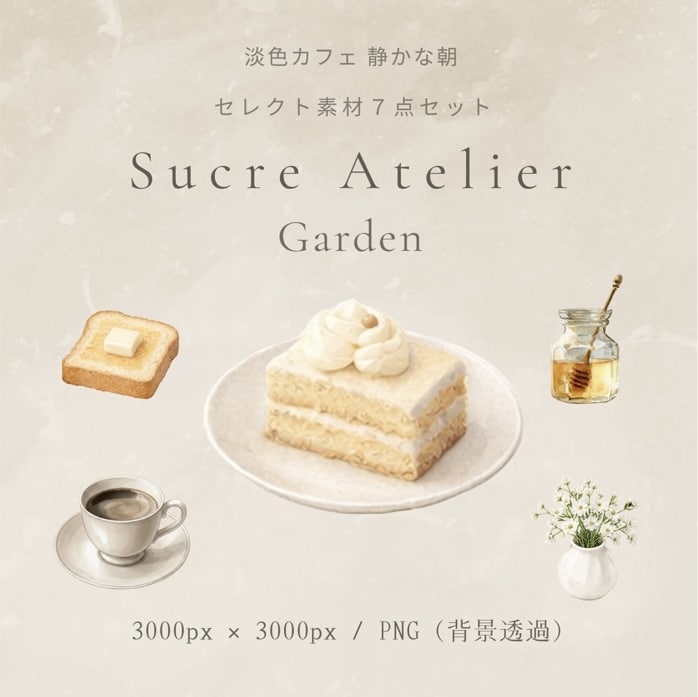 やさしいカフェ風クリップアートをお届けいたします PNG透過・商用利用OK   Series 4｜7点セレクト イメージ1