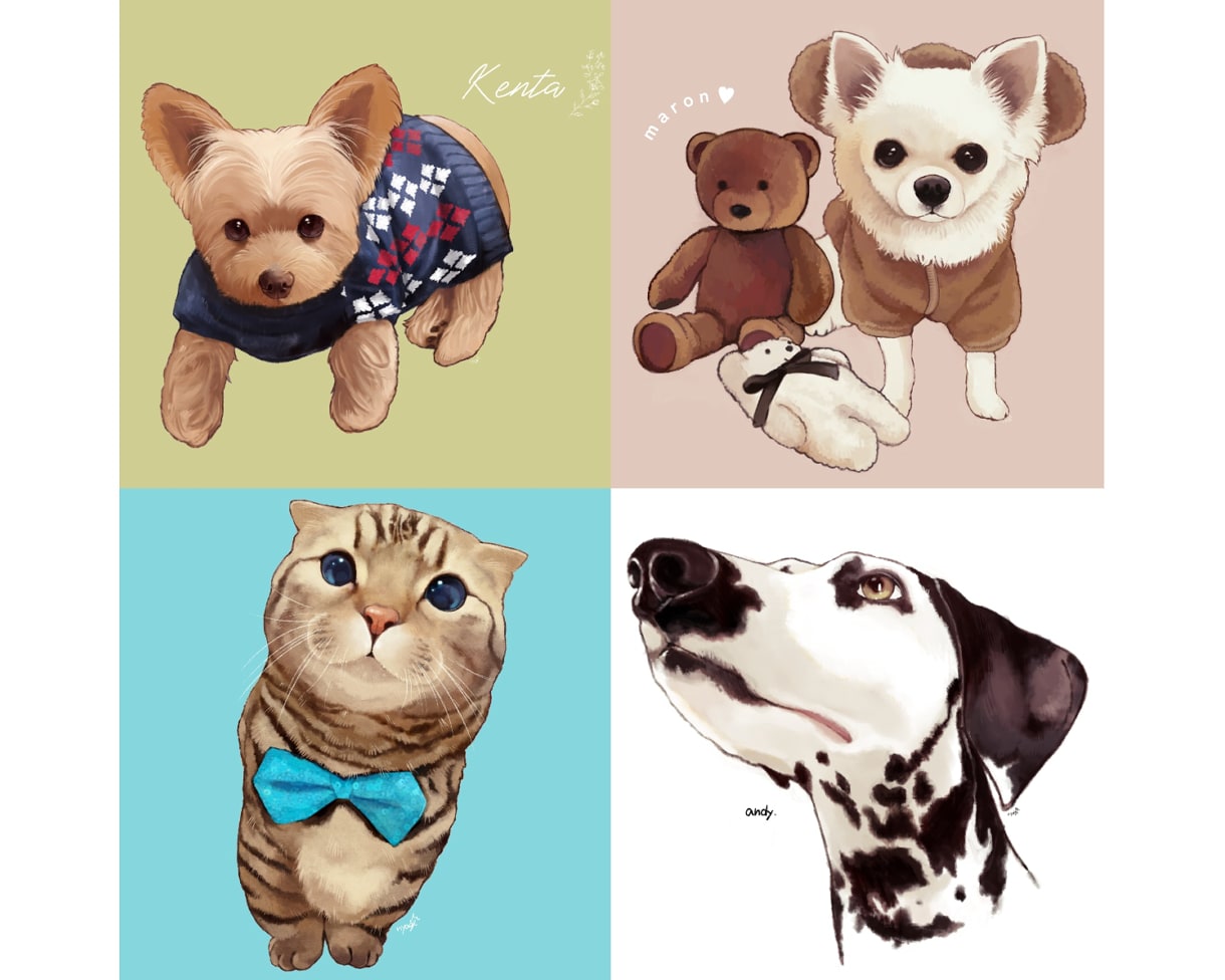 様々な絵柄で*ペット・動物のリアルイラスト描きます 【商用利用可】SNSアイコン・プレゼント・ご自宅に飾る用など イメージ1