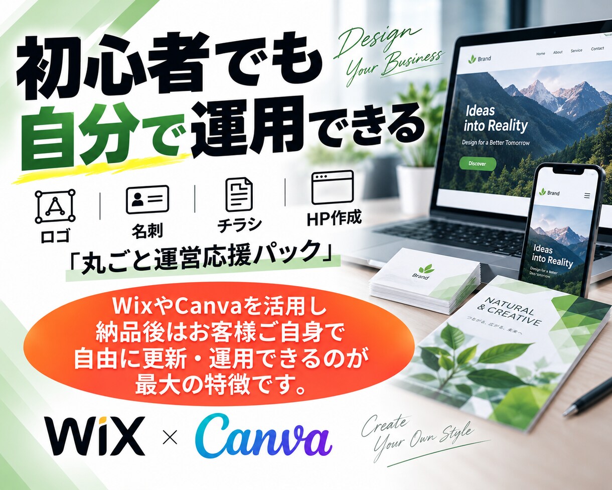 ロゴ・名刺・チラシ・HP作成丸ごとパック販売します 初心者でも自分で修正～運用ができます！ イメージ3