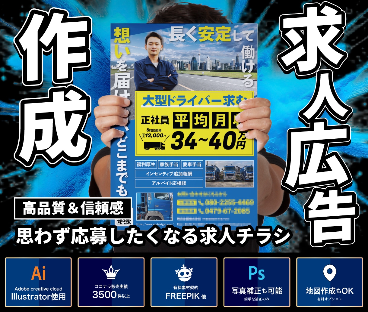 プロ品質×最速★目を惹く求人広告をデザインします 最短翌日納品可。アナタお店の魅力が伝わる求人広告作成します。 イメージ1