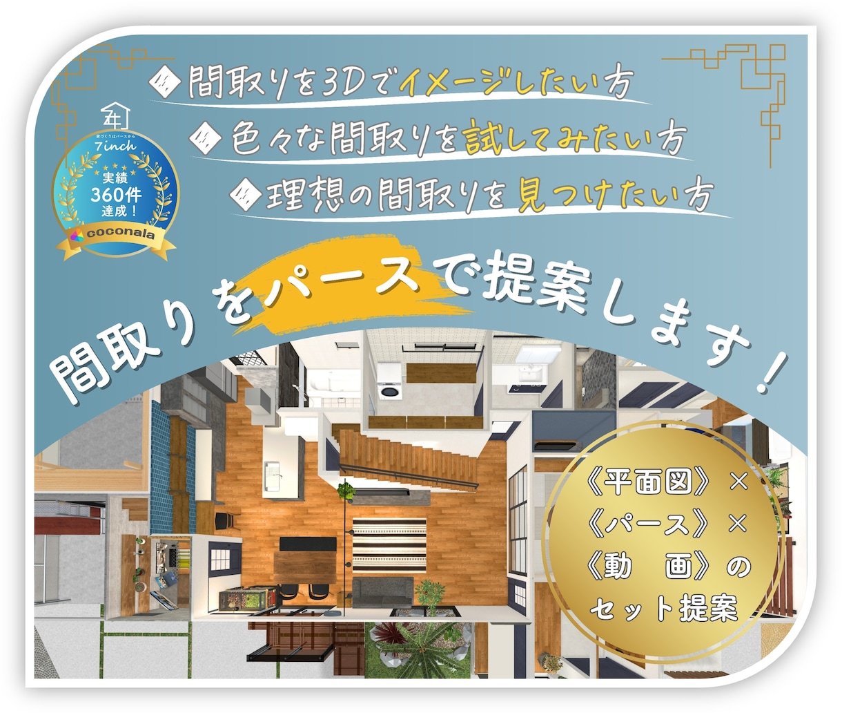 間取りを《パースで》ご提案！施主の立場で作成します 【家づくりは間取りから】《平面図》×《3D》で理想を形に。 イメージ1