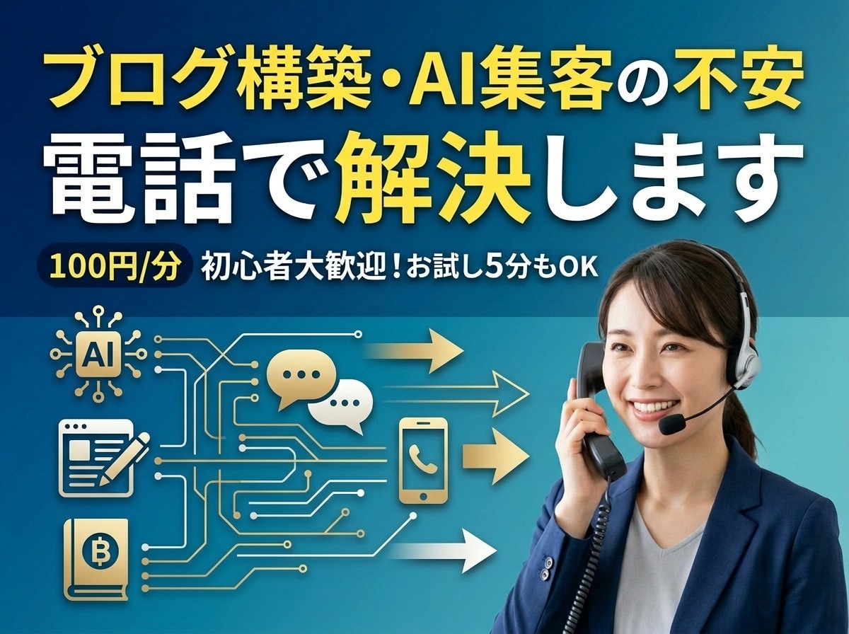 ブログ構築やAI集客の不安、電話で解決します 初心者歓迎！WordPress設定から記事作成まで相談OK イメージ1