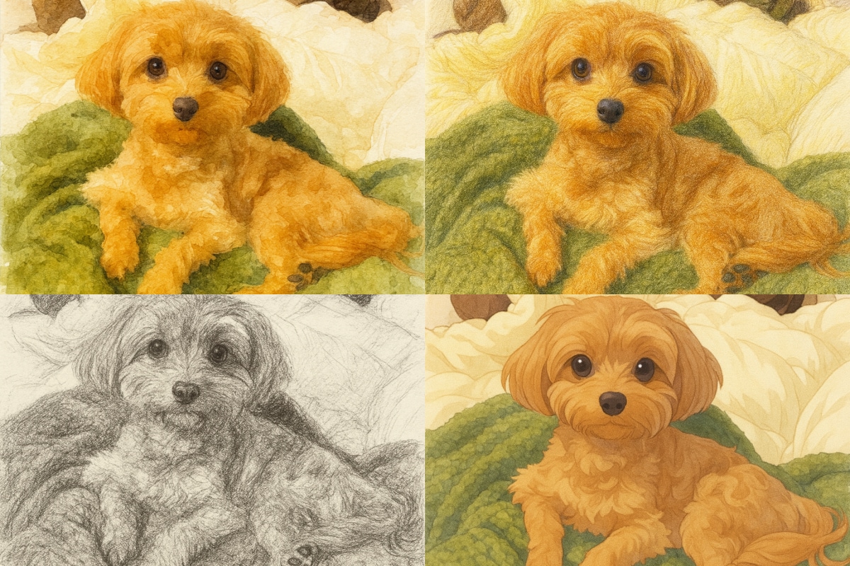 ペット写真から世界に1つのイラストを制作します （水彩風・モノクロ・漫画風／AIを活用した制作） イメージ1