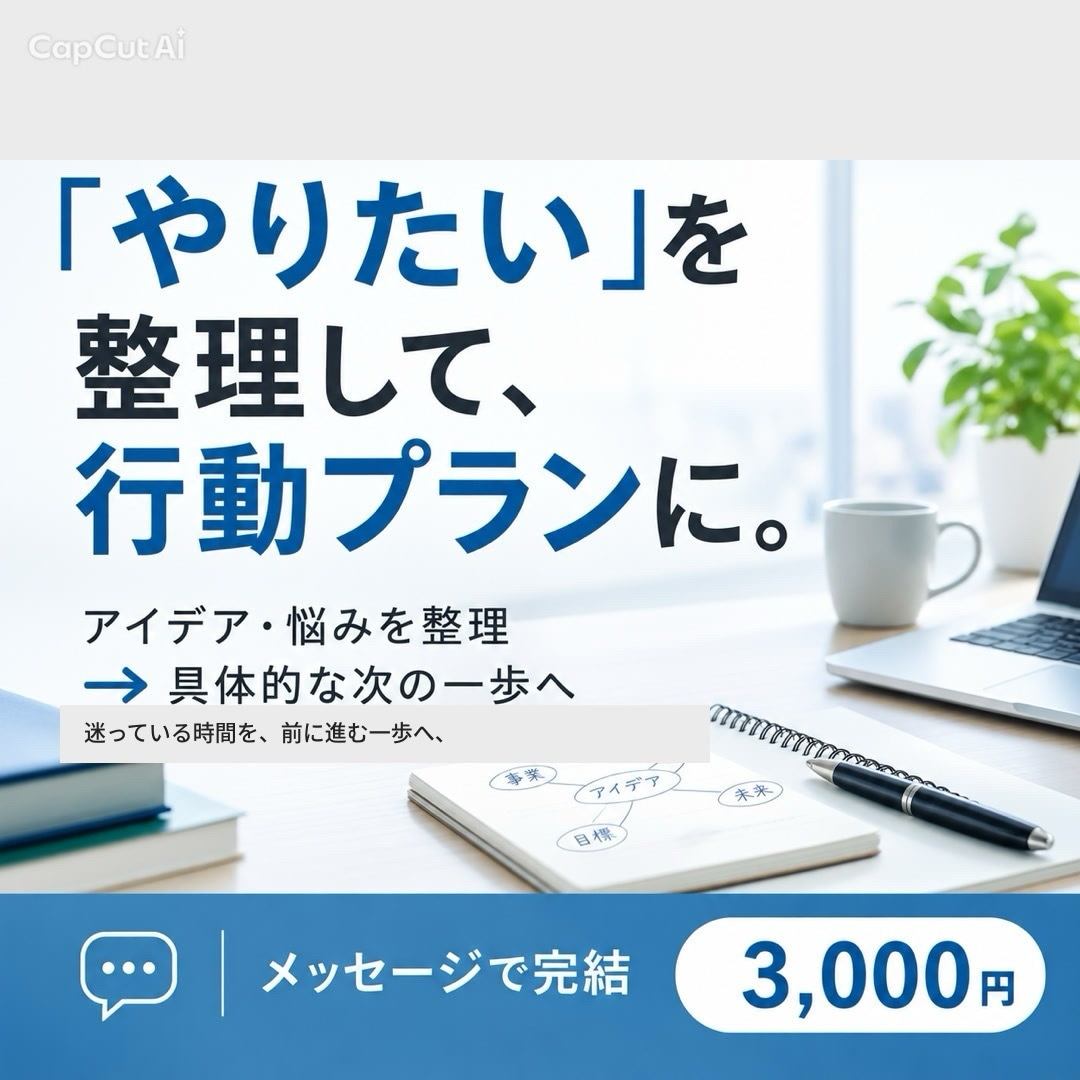 あなたの「やりたい」を整理して、行動プランにします アイデアや悩みを整理して、「次に何をすればいいか」まで形に。 イメージ1