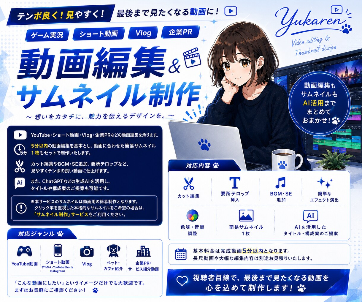 動画編集とサムネイル制作をまとめて承ります AI活用でタイトル・構成案のご提案も対応します イメージ2