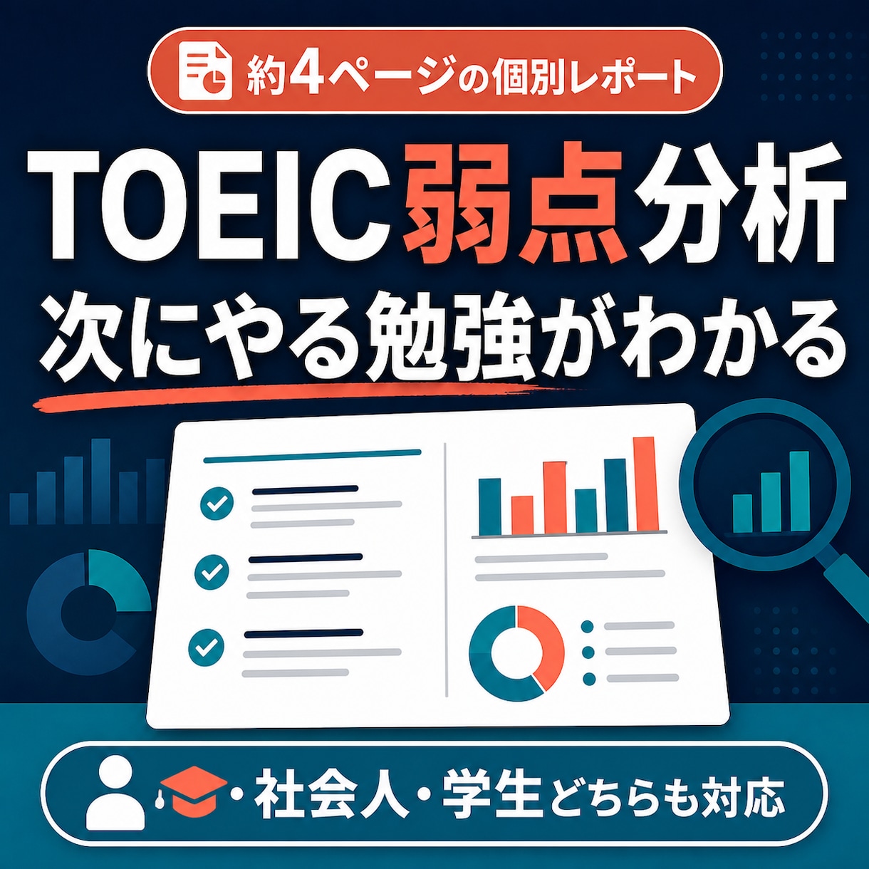 TOEICの弱点と勉強法を個別分析します 約4ページの個別レポートで学習の優先順位が分かる イメージ1
