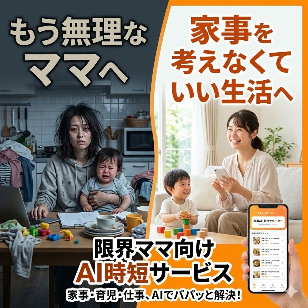 限界ママ向けにAIで家事を自動化する方法教えます 登校渋り・育児で余裕ゼロOK|考えない家事設計+個別サポート イメージ1
