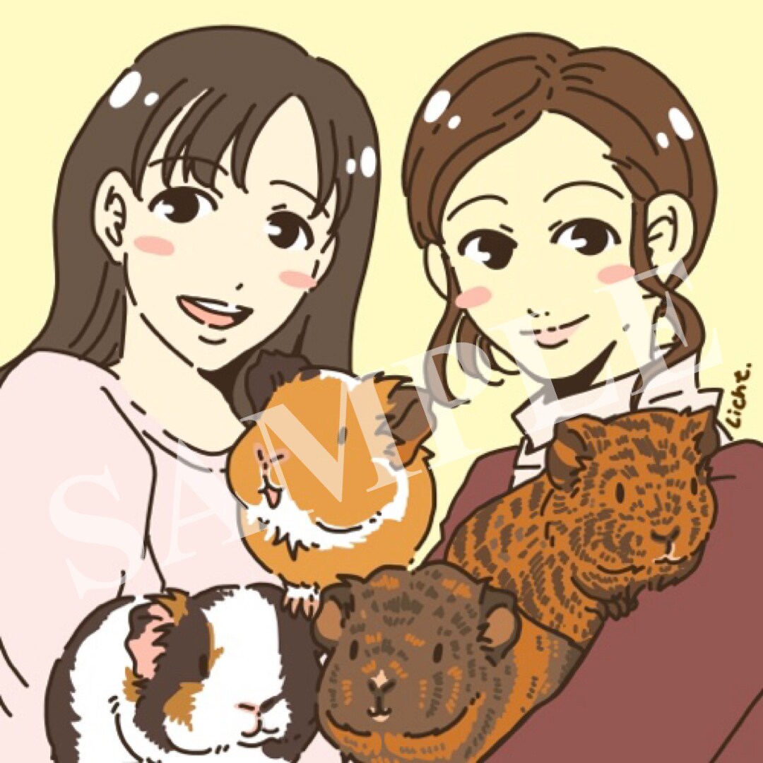 ペットと一緒の似顔絵描きます ゆるかわ風の似顔絵とペットと一緒のアイコン描きます イメージ5