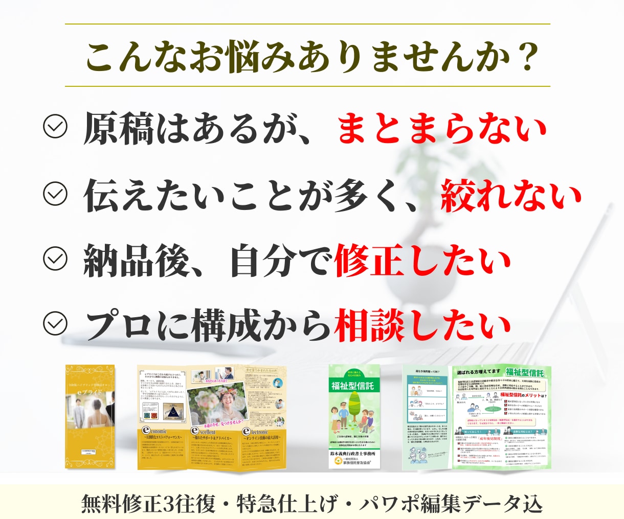 実績1300件超◆情報整理のプロがパンフを作ります 「何を伝えればいい？」をプロが整理。自分で直せるパワポパンフ イメージ2