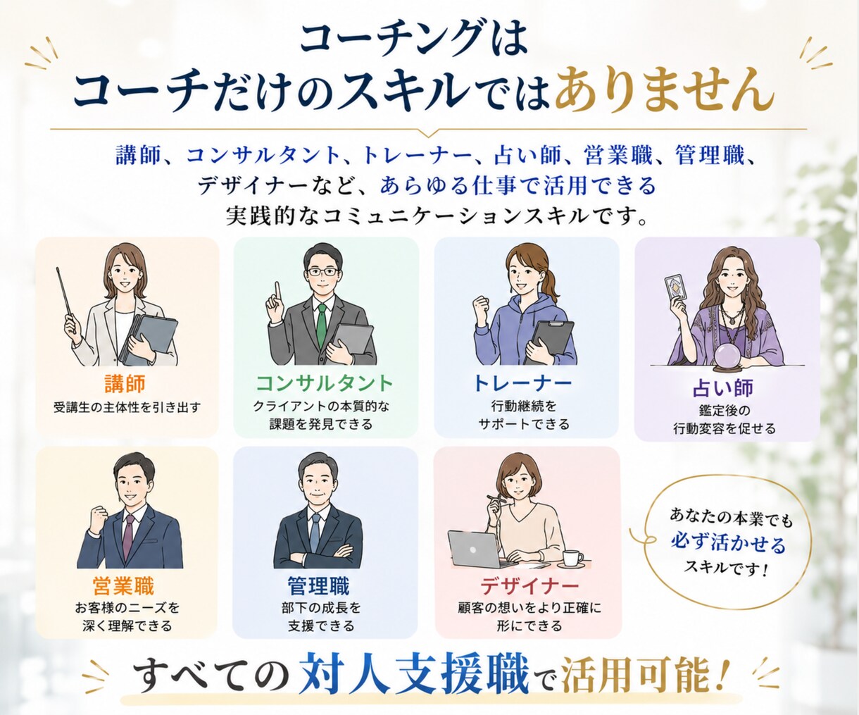 あなたの本業に活かせるコーチングスキルを教えます 「本業×コーチング」でサービス価値を高める! イメージ3