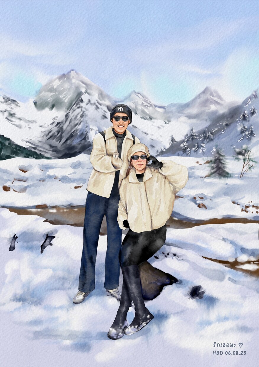 写真をもとに鮮やかなデジタル水彩似顔絵を描きます 【お2人様から】素敵な写真をより鮮やかな作品に仕上げます✨ イメージ4