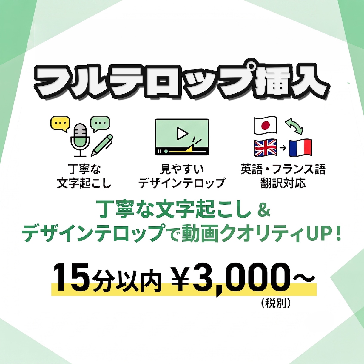 テロップ挿入お手伝いします フルテロップ入力！英仏翻訳やSBVファイルでの納品も可能！ イメージ1