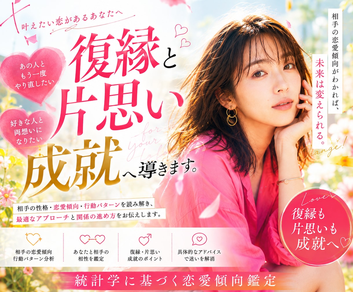 復縁・片思いを恋愛傾向から鑑定します 相手の恋愛傾向と行動パターンを読み解きます イメージ1
