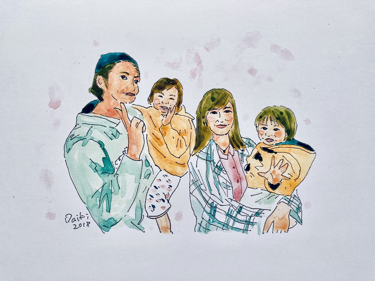 お祝いなどの贈り物に水彩画で似顔絵等お描きします PCじゃない手描きの温かい線画から水彩画まで楽しいイラスト、 イメージ1
