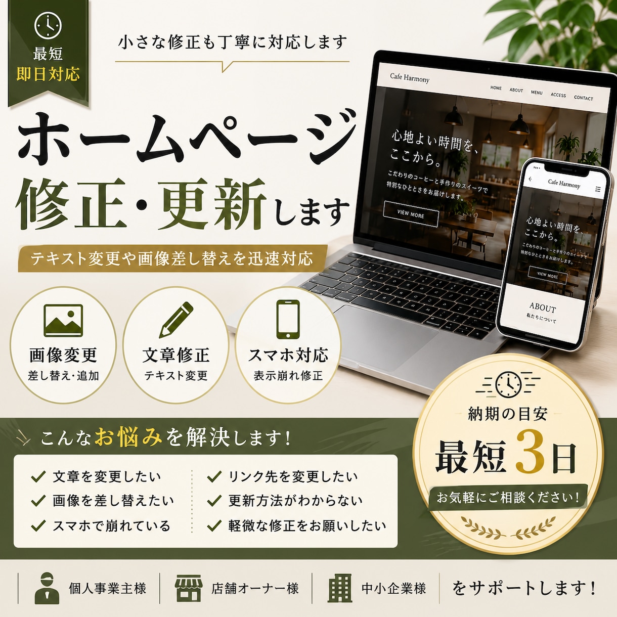 ホームページ修正・更新承ります テキスト変更や画像差し替えを迅速対応 イメージ1
