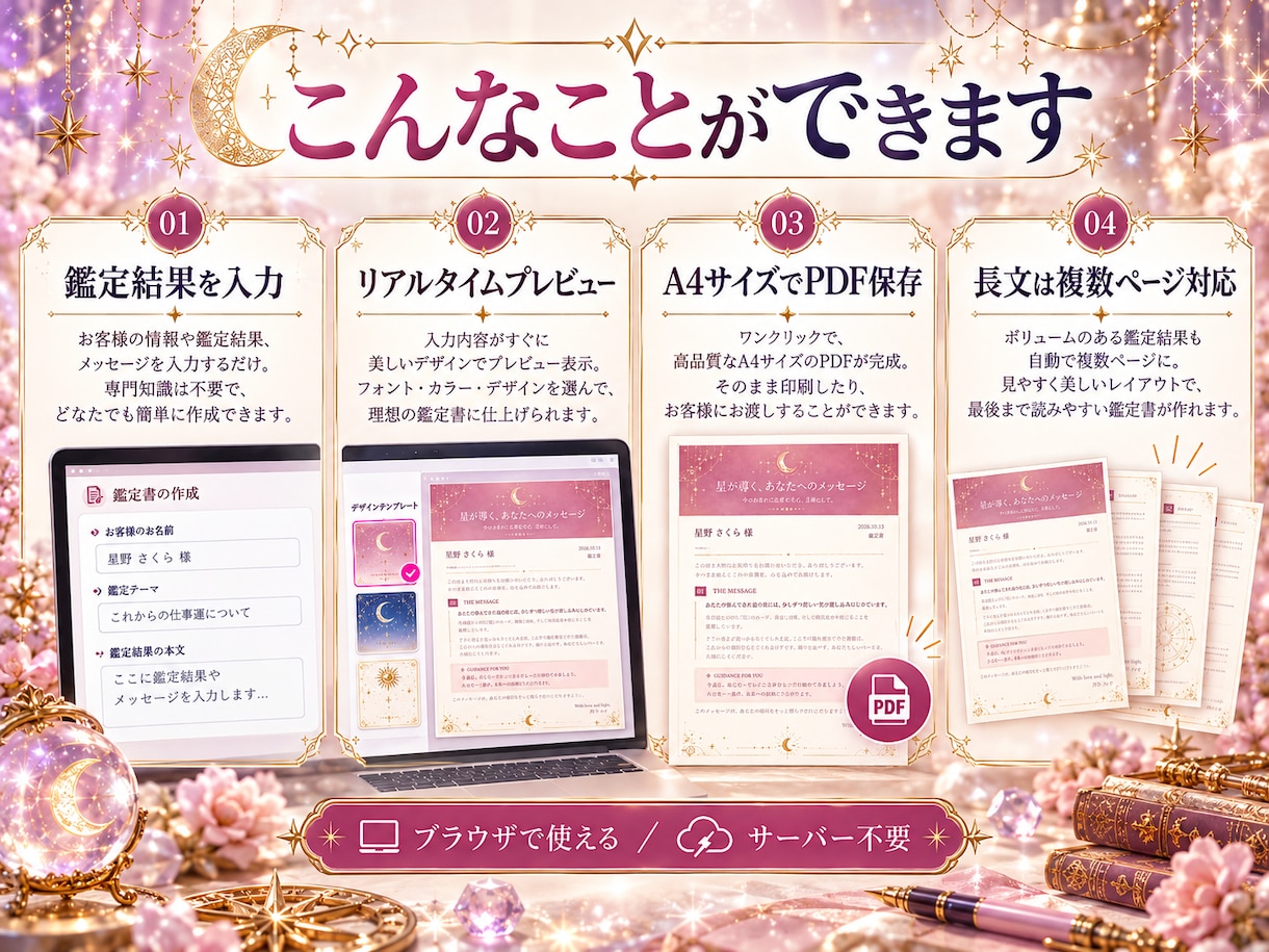占い師専用の鑑定書PDF作成ツールを制作します 屋号・ロゴ・カラーを変更！鑑定結果を美しいPDFに イメージ2