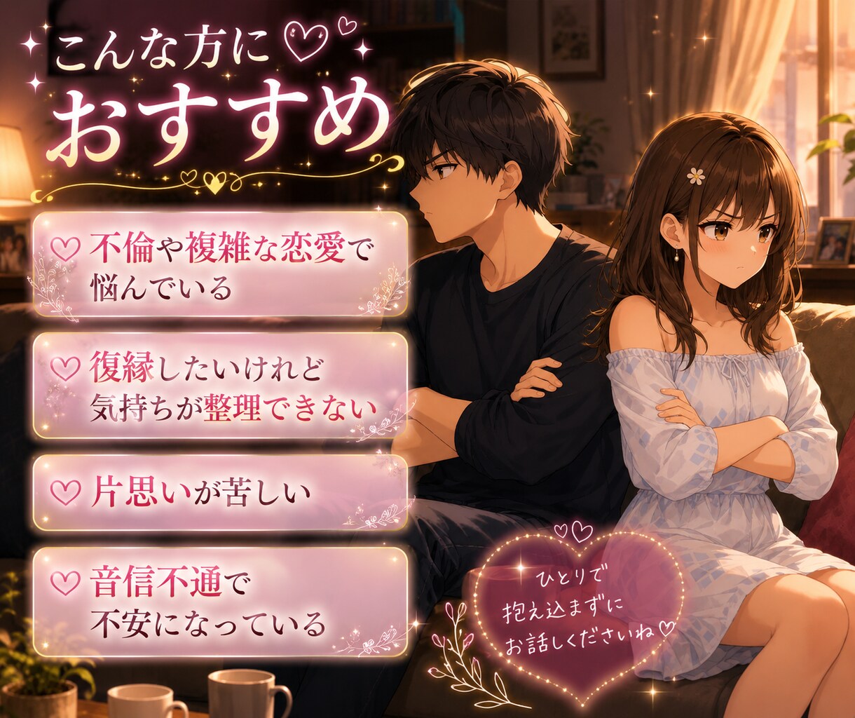 こちら恋愛相談室になります あなたの気持ちを大切にしながら、一緒に整理していきます。 イメージ2