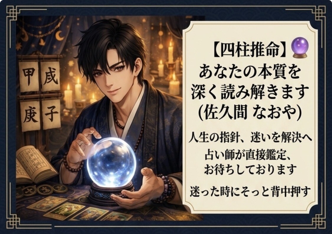 四柱推命＋タロットの運命の鑑定紐解きます 生年月日でわかる！恋愛・仕事・人間関係あなたの運勢を鑑定！ イメージ1