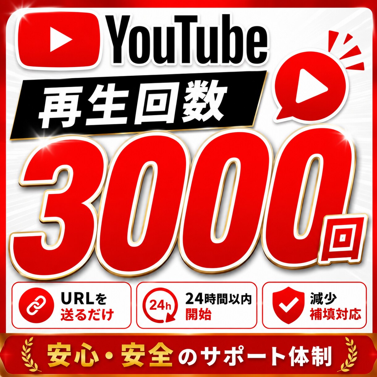 YouTube再生回数＋3000回増加しますます 初動強化・減少補填対応・複数投稿OK イメージ1