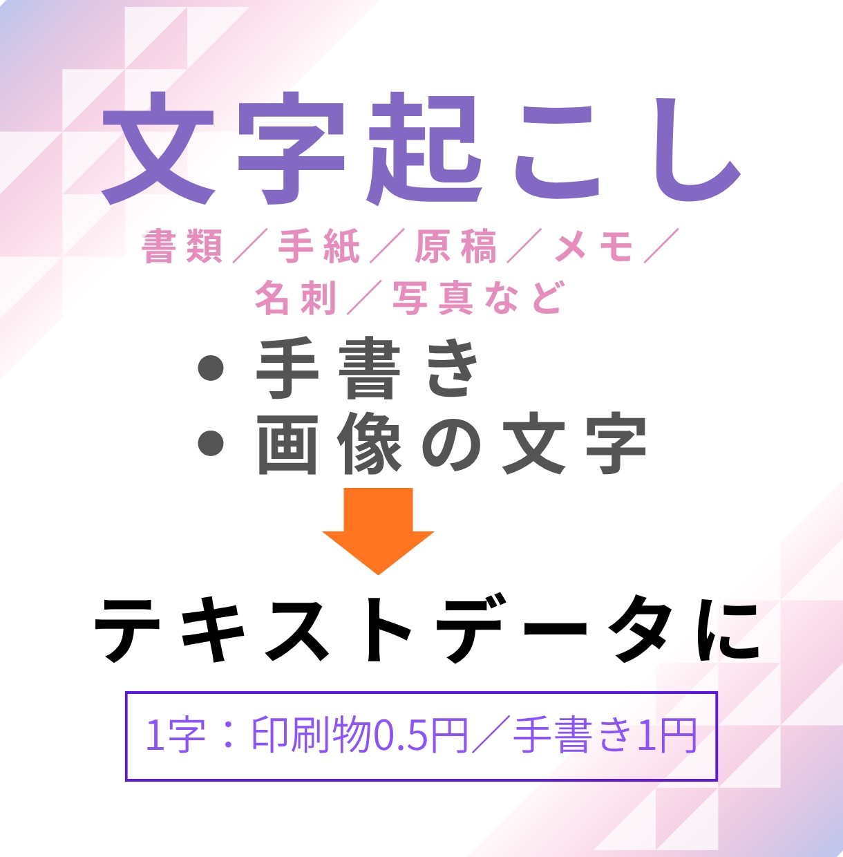 手書き・画像の文字など、文字起こしします 手書きは1字１円、印刷文字は１字0.5円からテキスト化 イメージ1