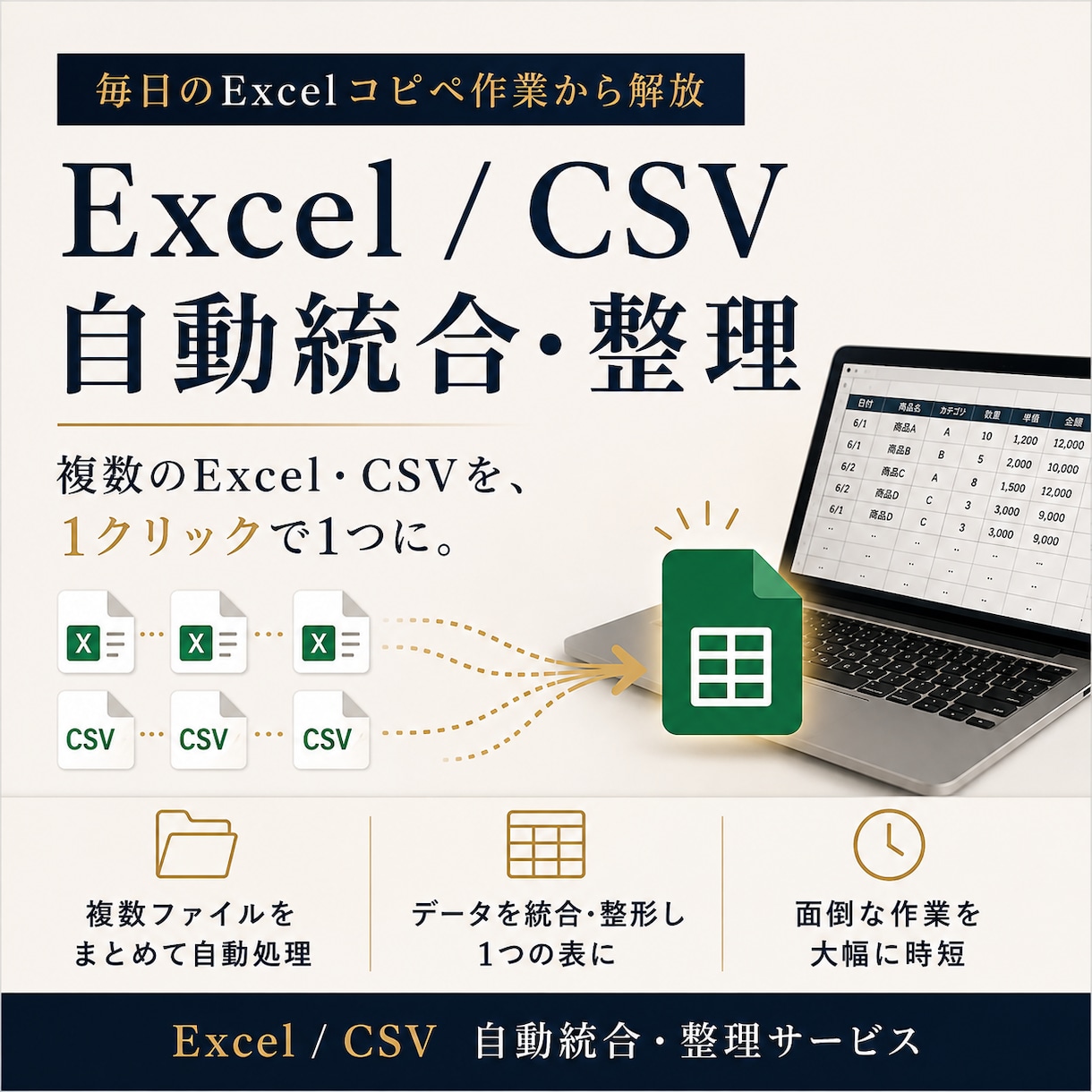 複数のExcel・CSVを自動で統合します 毎日のコピペ・転記作業を1クリックに変えます イメージ1