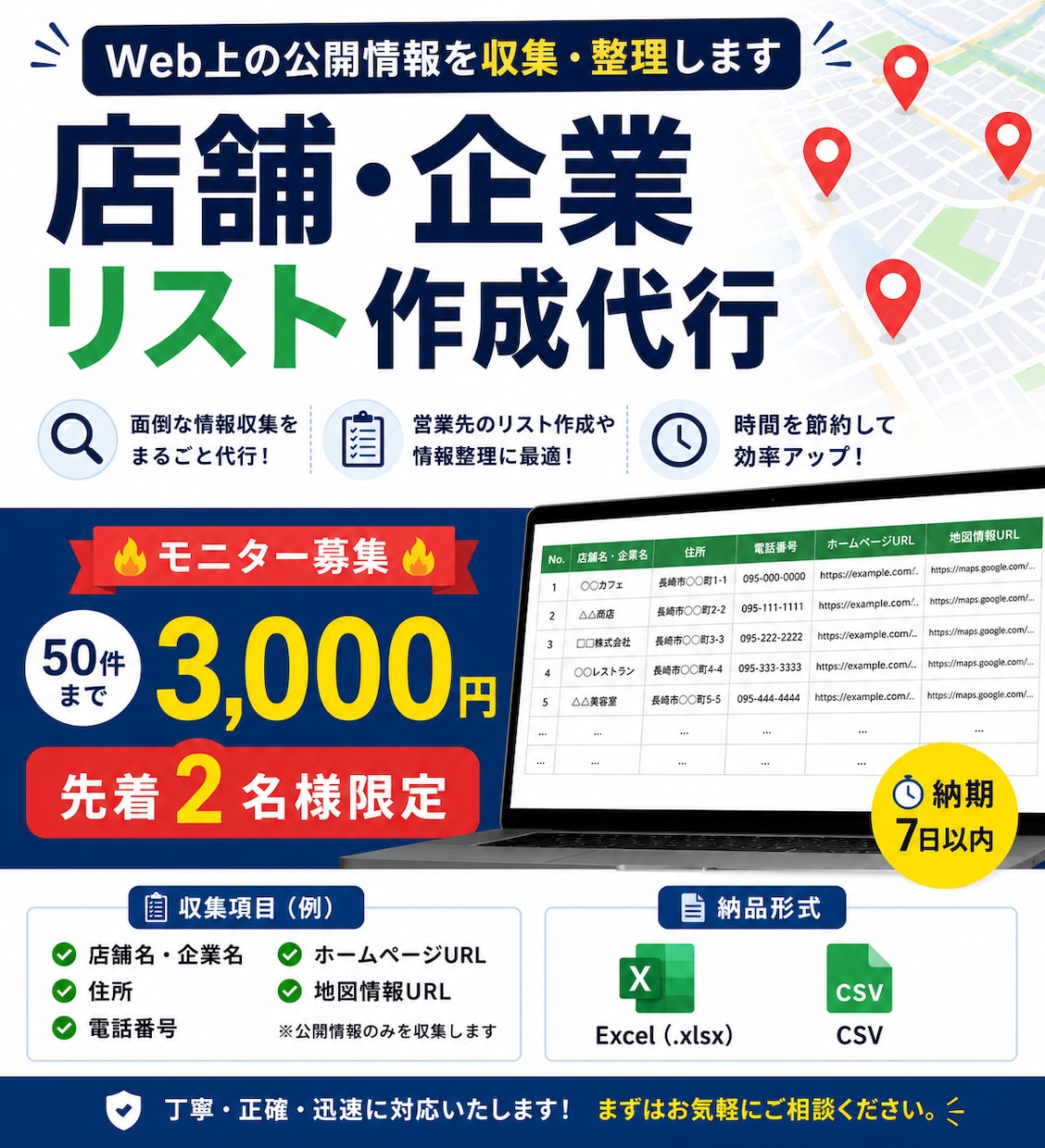 店舗・企業リストを作成します 面倒な情報収集やリスト作成を代行します！ イメージ1
