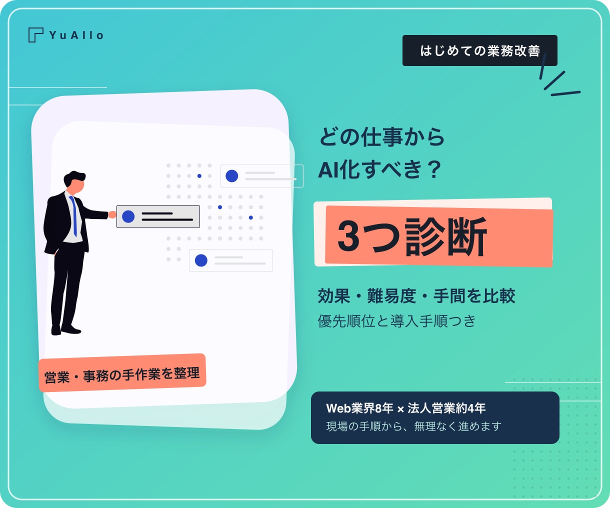AI化すべき業務を3つ診断します 営業・事務の手作業を優先順位と導入手順付きで整理 イメージ1