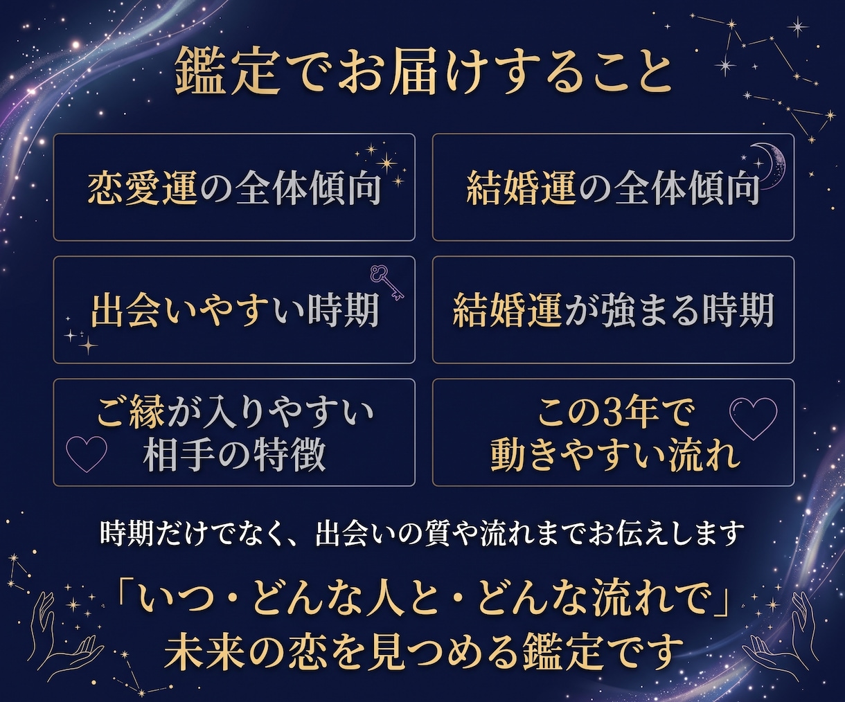 恋愛運｜あなたの恋が動く月を3年先まで見つけます 出会い・進展・結婚の時期まで、未来の恋を迎えにいく3年鑑定 イメージ5