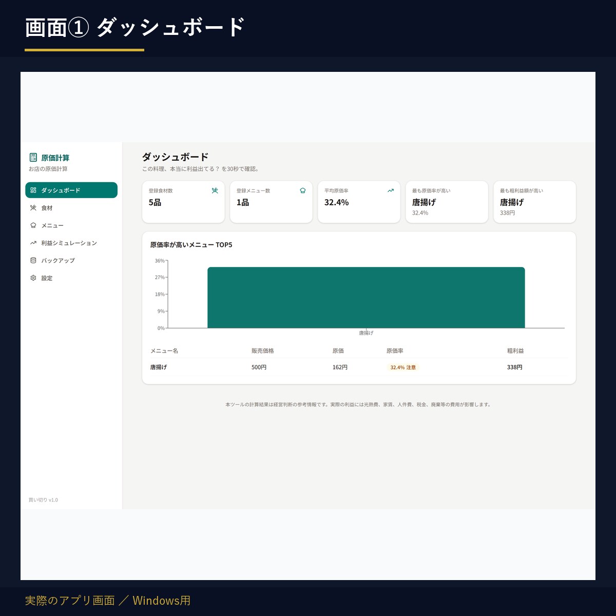 飲食店向け原価計算ソフトを販売します 食材入力だけで原価率・適正価格が分かる イメージ4