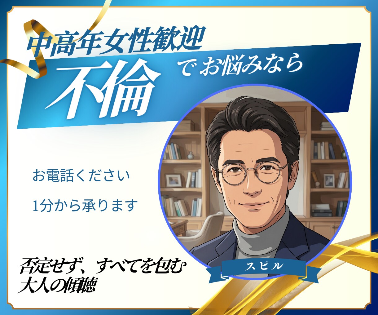 中高年女性歓迎 | 不倫のお悩み、いつでも承ります 張り詰めたあなたの心をほぐし、思いのたけを話してみませんか イメージ1