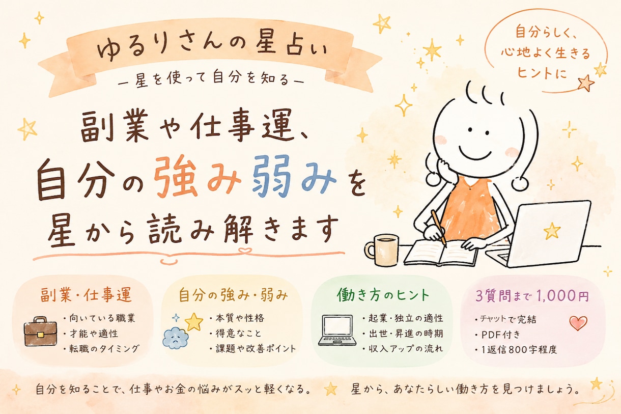 ゆるりさんの星占い　星を使って自分を知ります 悩みや迷いを、西洋占星術の星と言葉で丁寧に整理します イメージ4