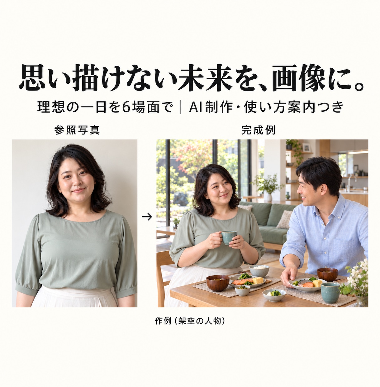 理想の一日を6場面のビジョンボード画像にします 引き寄せの実践に。AIで写真のように、6枚と使い方まで イメージ1
