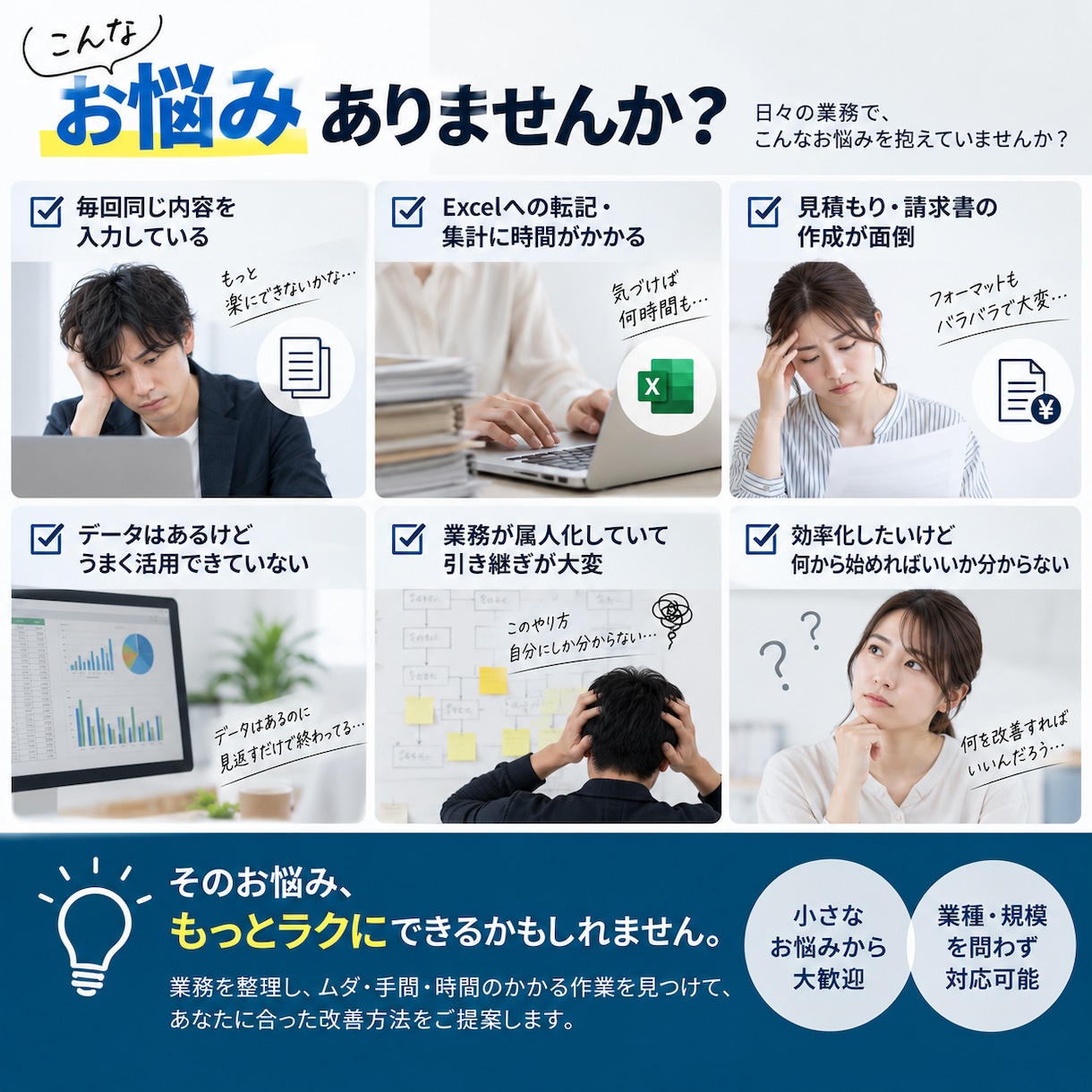 面倒な業務を整理して改善・効率化します 業務の整理から改善提案・ツール制作まで対応 イメージ3