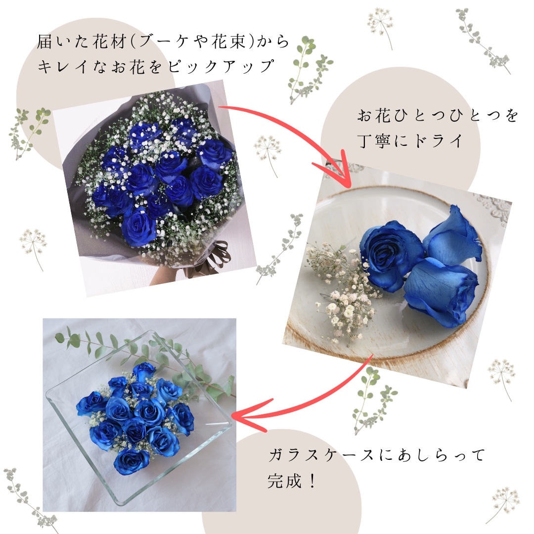 プロポーズ花束やブーケをドライ加工して保存します 選べる3サイズ｜刻印無料&選べるフォント｜アフターブーケ制作 イメージ5