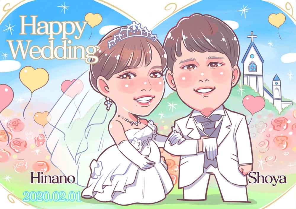 ウェルカムボード年賀状結婚祝いのイラスト描きます 2名で5000円！大事な記念の日に素敵なイラスト贈ります イメージ7