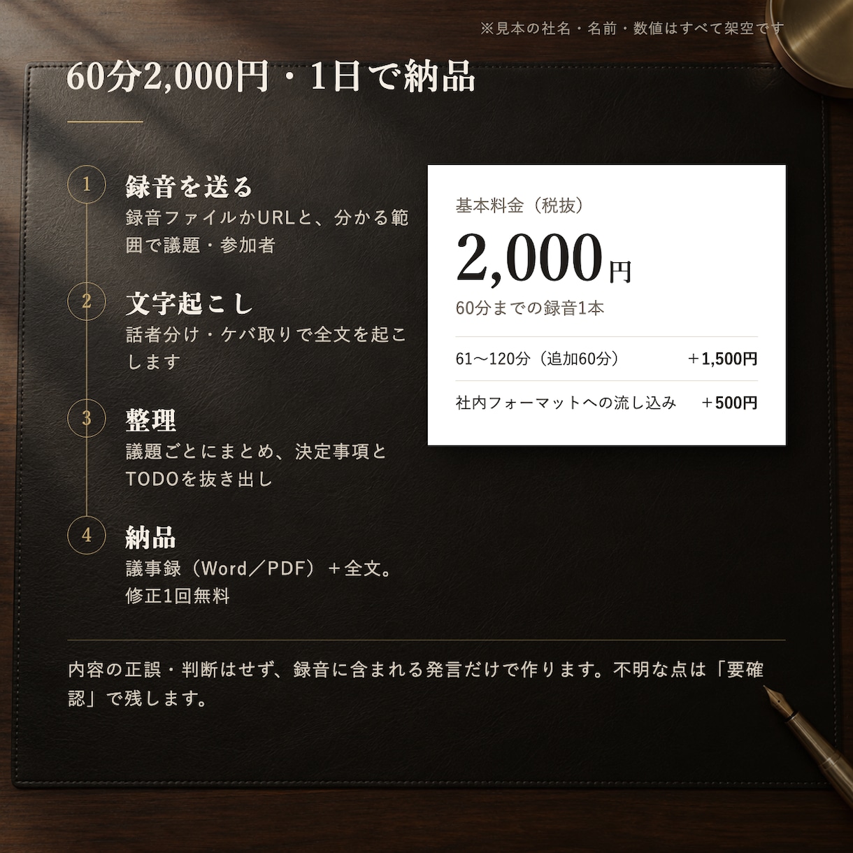 会議の録音から議事録を作成します 60分2,000円。決定事項・TODOと全文起こし イメージ3