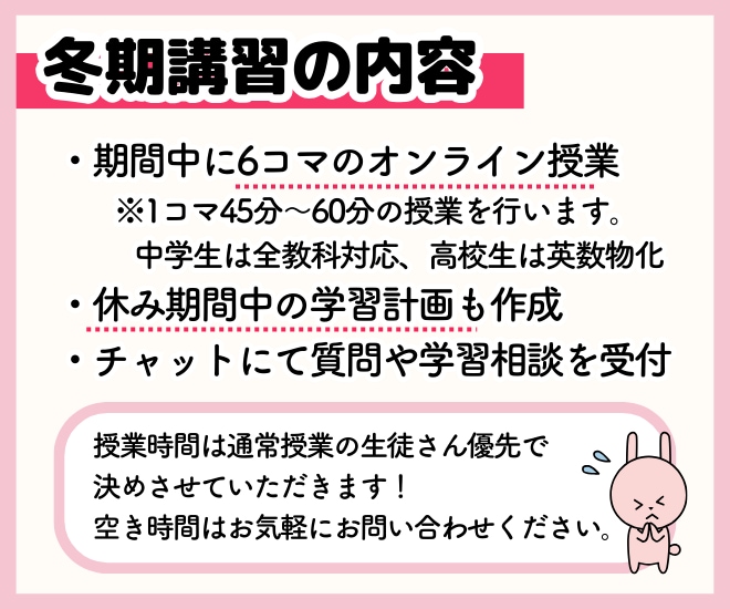 中学生の冬期講習！プロ講師が楽しく勉強を教えます オンライン授業6コマ＋学習計画の作成＋チャットで質問対応◎ イメージ2