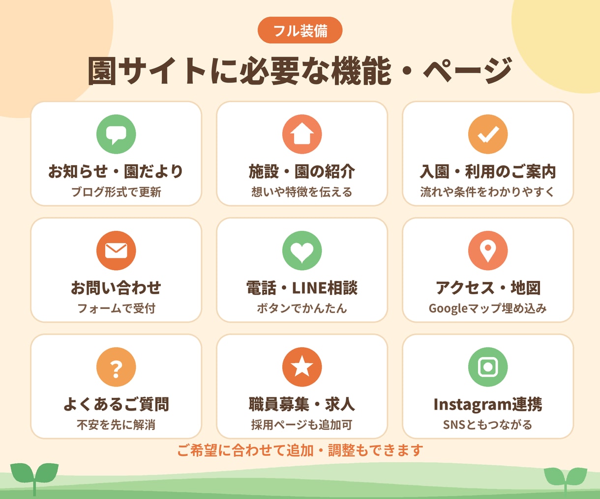 保育園、幼稚園、発達支援・放デイのHPを制作します 園のWEBサイトに必要な機能やページをフル装備しています。 イメージ3