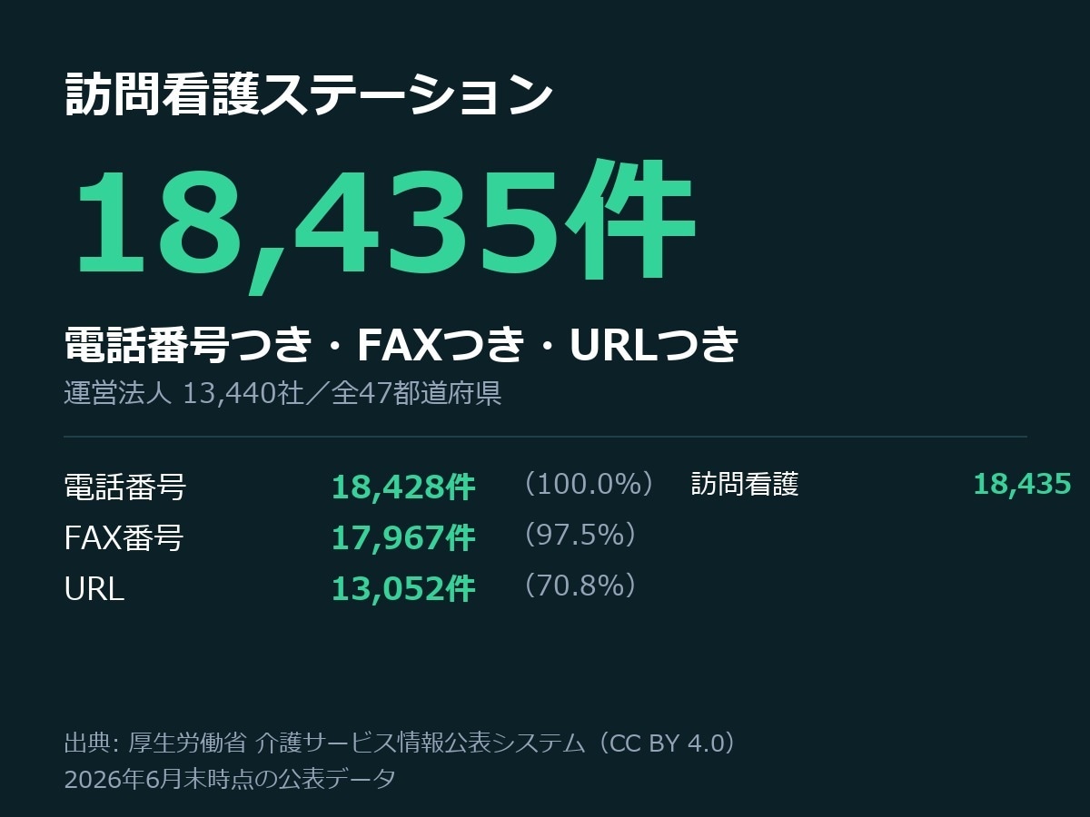 訪問看護18,435件の営業リストを渡します 電話番号18,428件つき。訪問看護ステーション全国 イメージ1