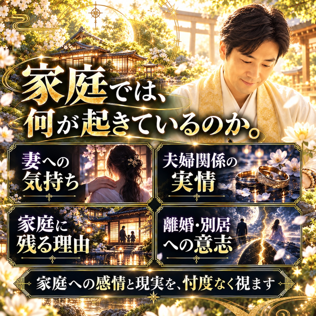不倫相手の本音と恋の行方。二人の結末を霊視します 家庭へ気持ちと離婚の可能性・最後に選ぶ相手は？忖度なく視抜く イメージ6
