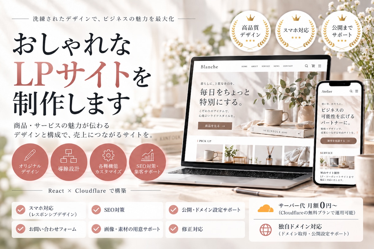 集客につながる高品質なLPを制作します デザインから実装・公開まで一括で対応します イメージ1
