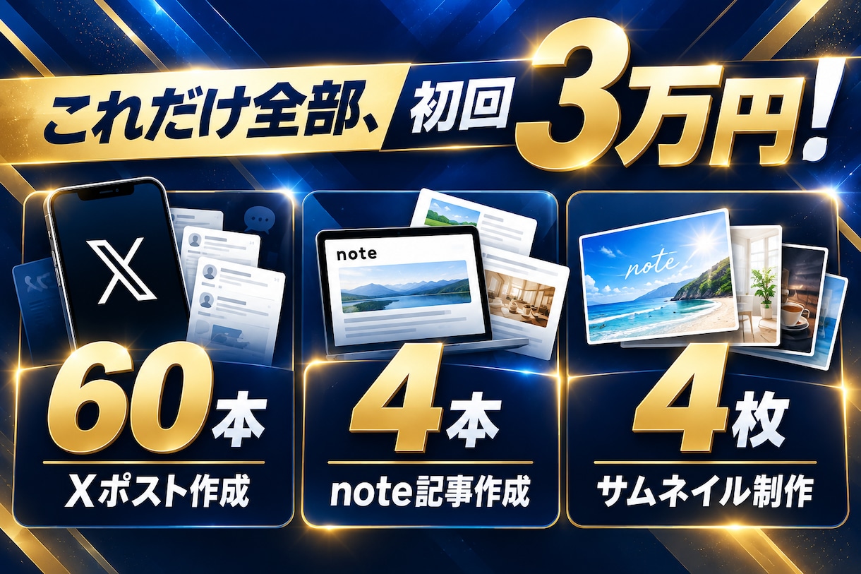 3万円でX運用＋note運用をまとめて代行します Xポスト60本＋note記事4本！1か月間の運用特典付き！ イメージ2