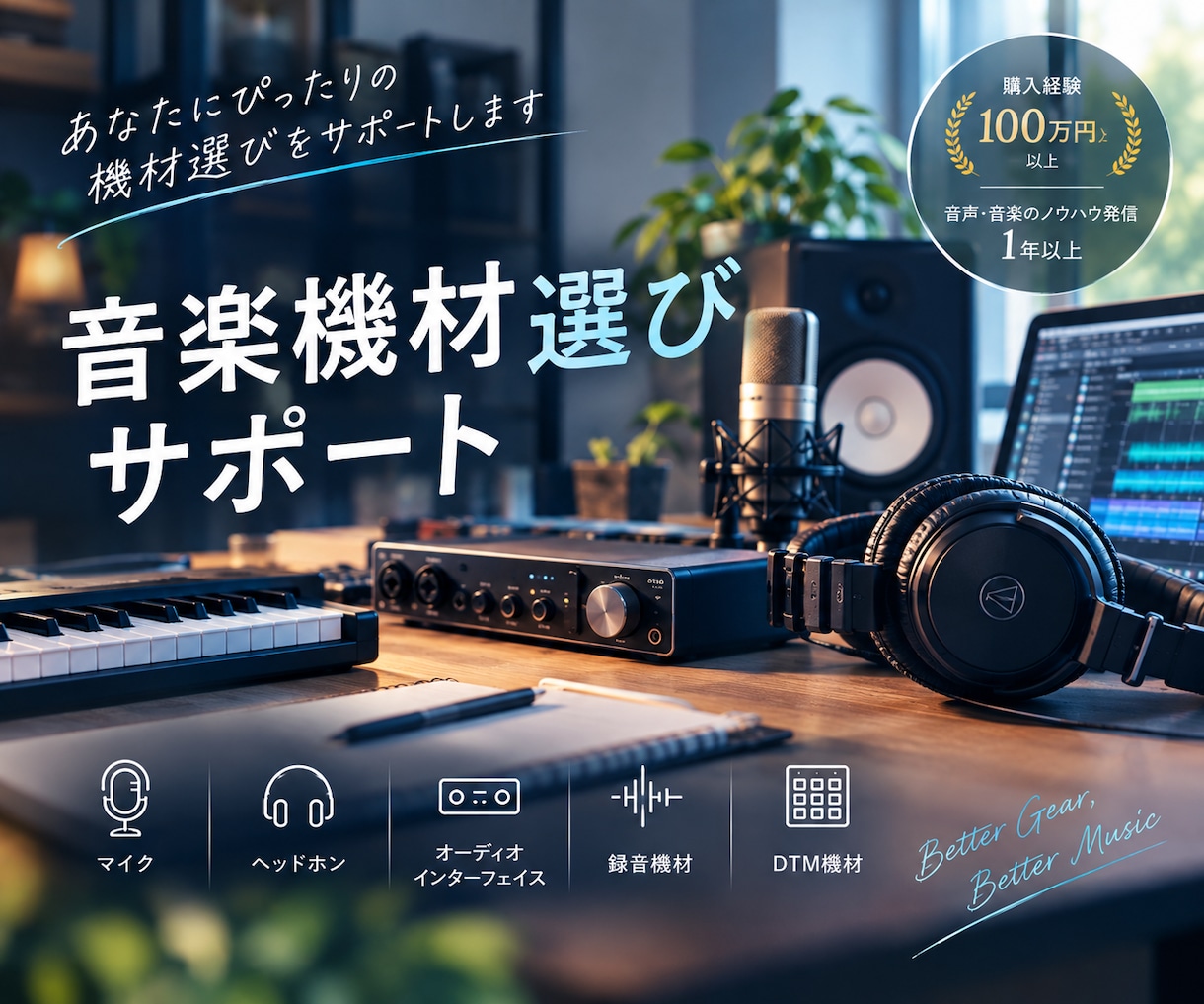 音楽機材選びサポート！機材を比較・レビューします 100万円以上の購入経験！1年以上音声ノウハウを発信中！ イメージ1