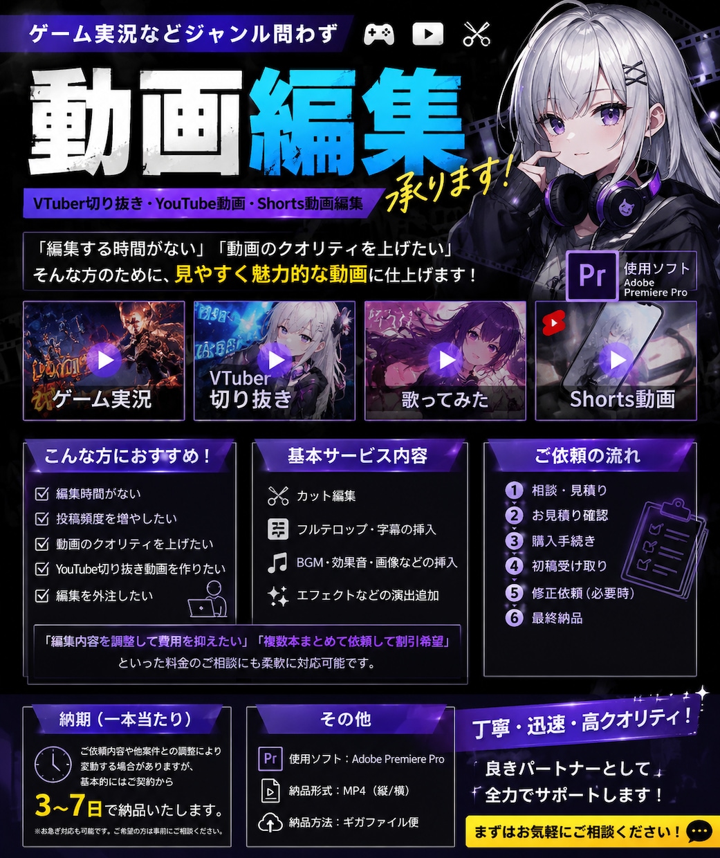 VTuber切り抜きYouTube動画編集やります 丁寧に依頼人の要望に添えるように全力で。 イメージ1